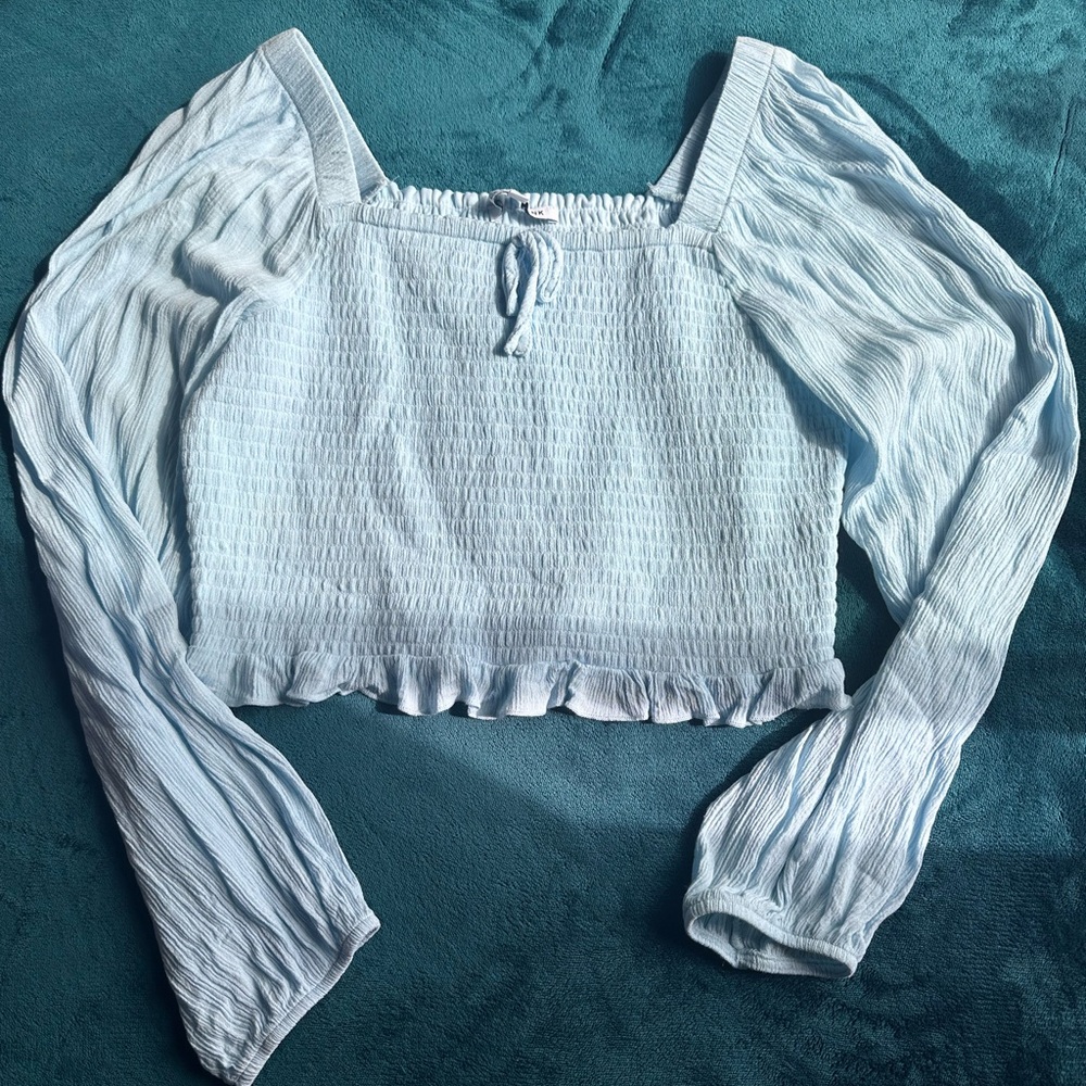 Celebrity Pink Light Blue Smocked Blouse